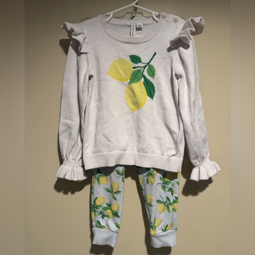 Janie And Jack Lemon Ruffle shoulder Sweater & Pant Set Girl's Size 5 - Picture 3 of 13